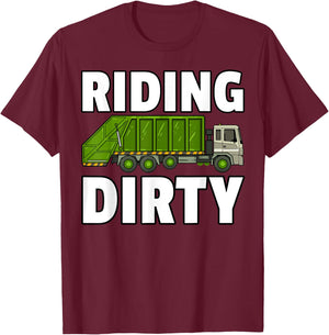 Riding Dirty Garbage Day Trash Truck Recycling Man Kids T-Shirt - T-Shirt | Maroon
