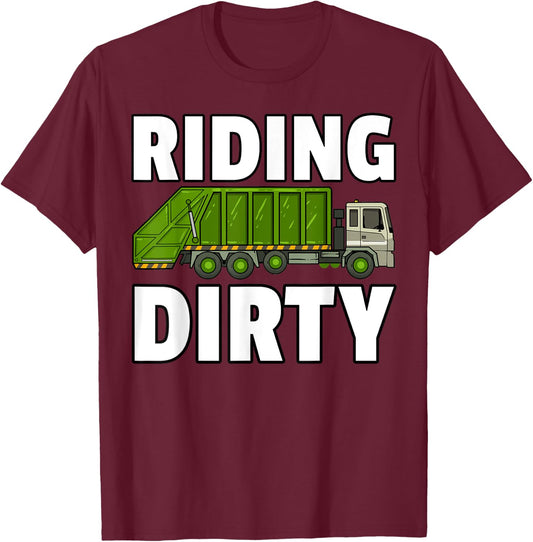 Riding Dirty Garbage Day Trash Truck Recycling Man Kids T-Shirt - T-Shirt | Maroon