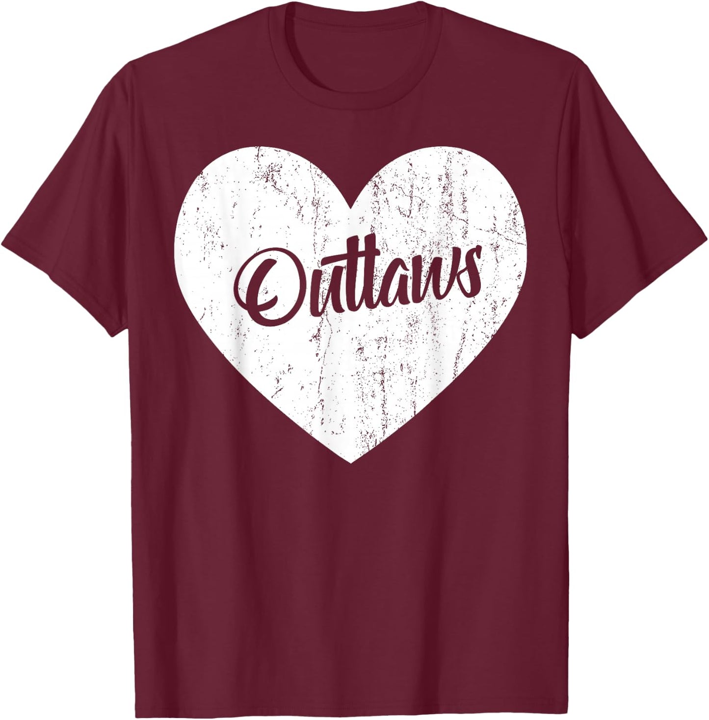 Outlaws School Sports Fan Team Spirit Mascot Heart Gift T-Shirt - T-Shirt | Maroon