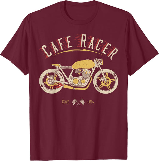 Cafe Racer - Old School - Vintage Motorcycle T-Shirt - T-Shirt | Maroon