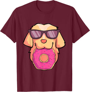 Golden Retriever Dog Donuts Party Gifts Shirt Women Girls T-Shirt - T-Shirt | Maroon