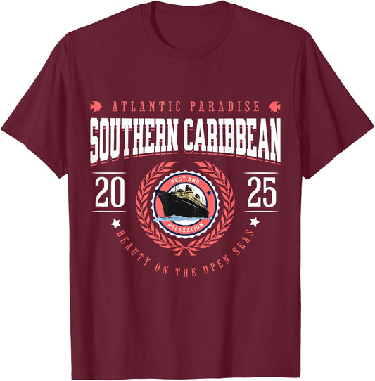 Southern Caribbean Cruise 2025 Vacation Souvenir T-Shirt - T-Shirt | Maroon