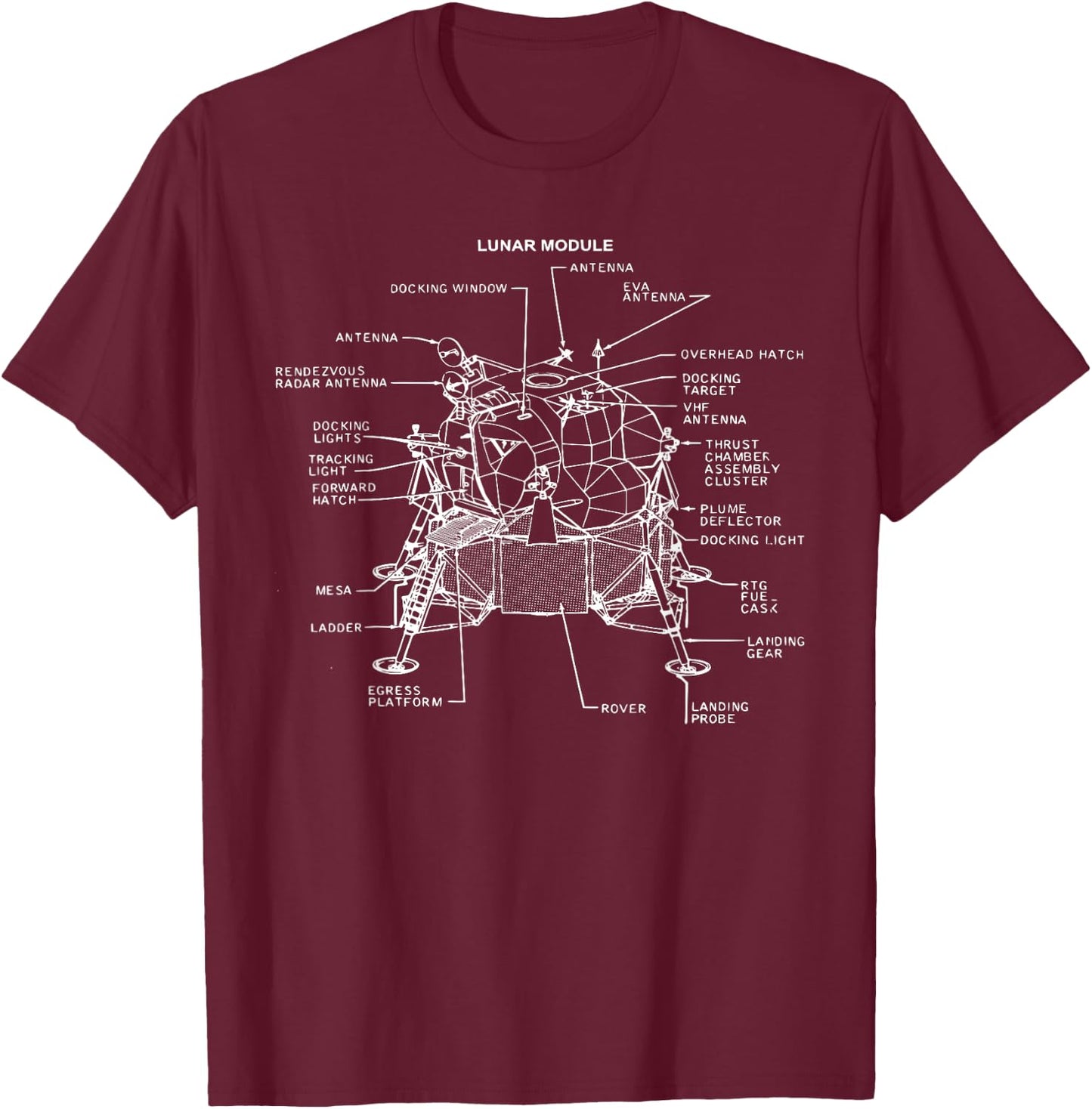 Apollo Lunar Module Moon Landing Moonshot Blueprint T-Shirt - T-Shirt | Maroon