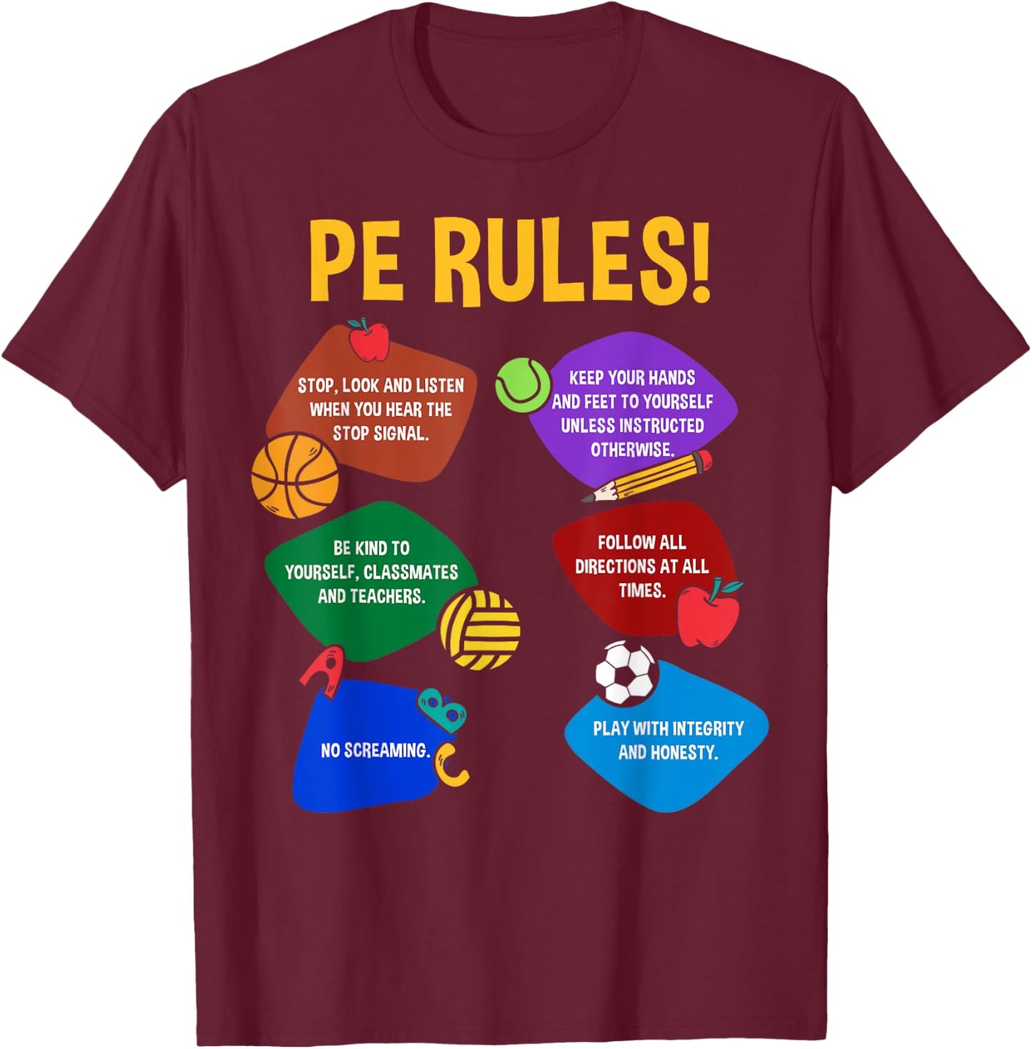 P.E. Teacher Physical Education Rules School Gym Men Women T-Shirt - T-Shirt | Maroon