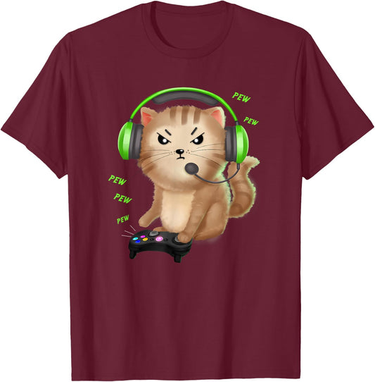 Cat Gaming Gift Video Games Lover Nerd Girl T-Shirt - T-Shirt | Maroon