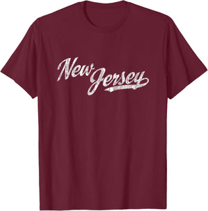 New Jersey NJ Vintage Sports Script Retro T-Shirt - T-Shirt | Maroon