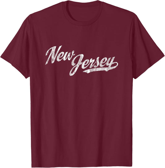 New Jersey NJ Vintage Sports Script Retro T-Shirt - T-Shirt | Maroon