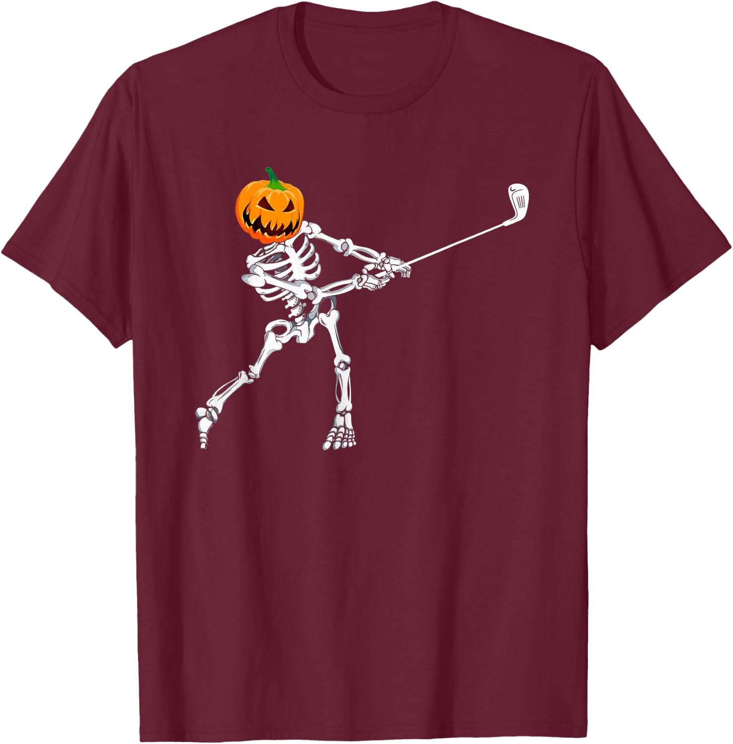 Skeleton Golf Halloween Pumpkin Golfing Golfer T-Shirt - T-Shirt | Maroon