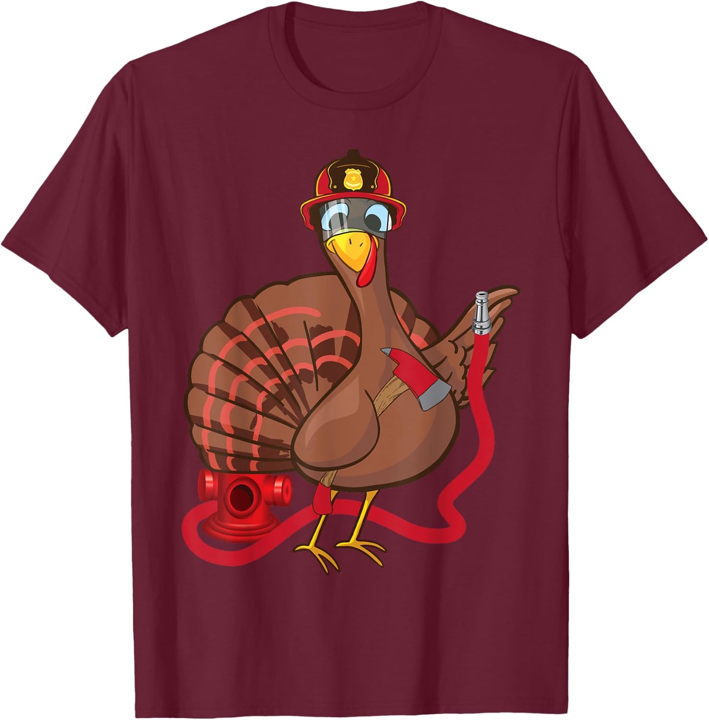 Thanksgiving Firefighter Turkey - Funny Feast Day Gift T-Shirt - T-Shirt | Maroon