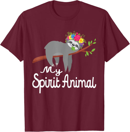 Sloth Shirt Men Women Kids My Spirit Animal is A Sloth Funny T-Shirt - T-Shirt | Maroon