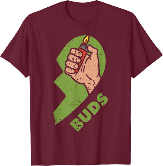 Best Buds Weed Matching Couple Shirt Lighter Stoner Friends T-Shirt - T-Shirt | Maroon