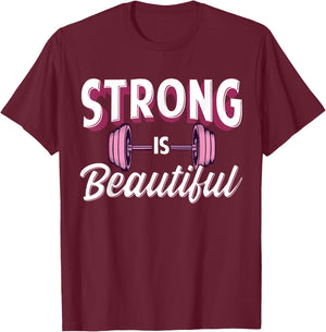 Strong is Beautiful Pink Barbells Gym Exercise Women Athlete T-Shirt - T-Shirt | Maroon