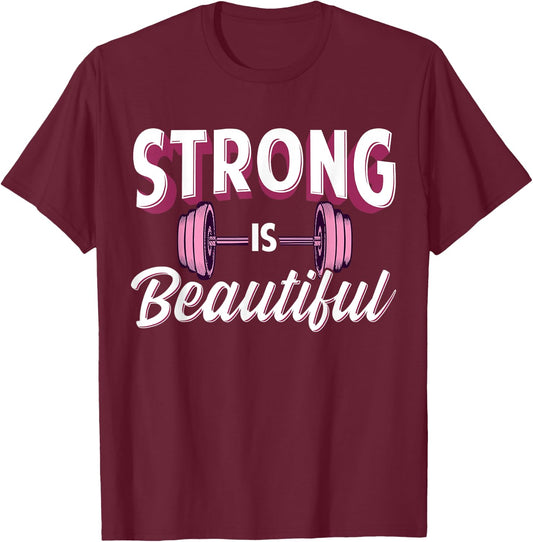 Strong is Beautiful Pink Barbells Gym Exercise Women Athlete T-Shirt - T-Shirt | Maroon
