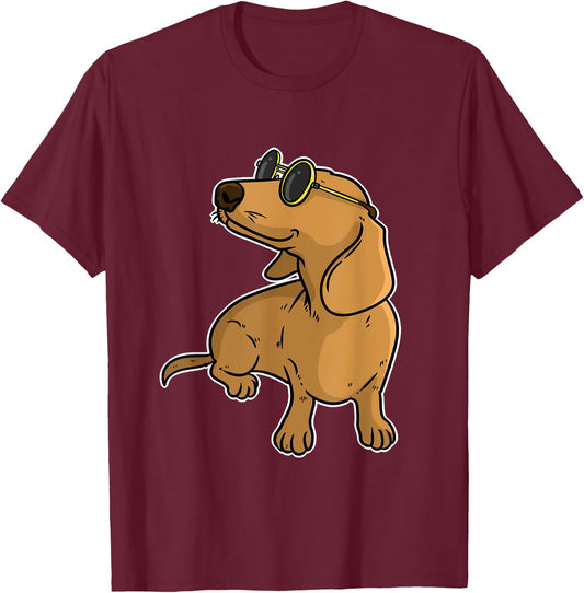 Dachshund Weiner Dog Sun Glasses Women Kids T-Shirt - T-Shirt | Maroon