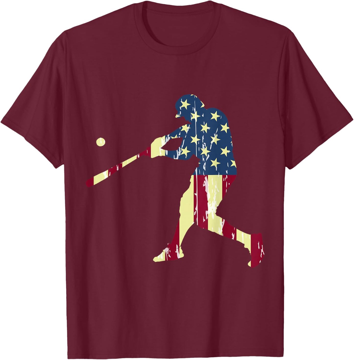 Patriotic American Flag Baseball Shirt, Baseball Men T-Shirt - T-Shirt | Maroon