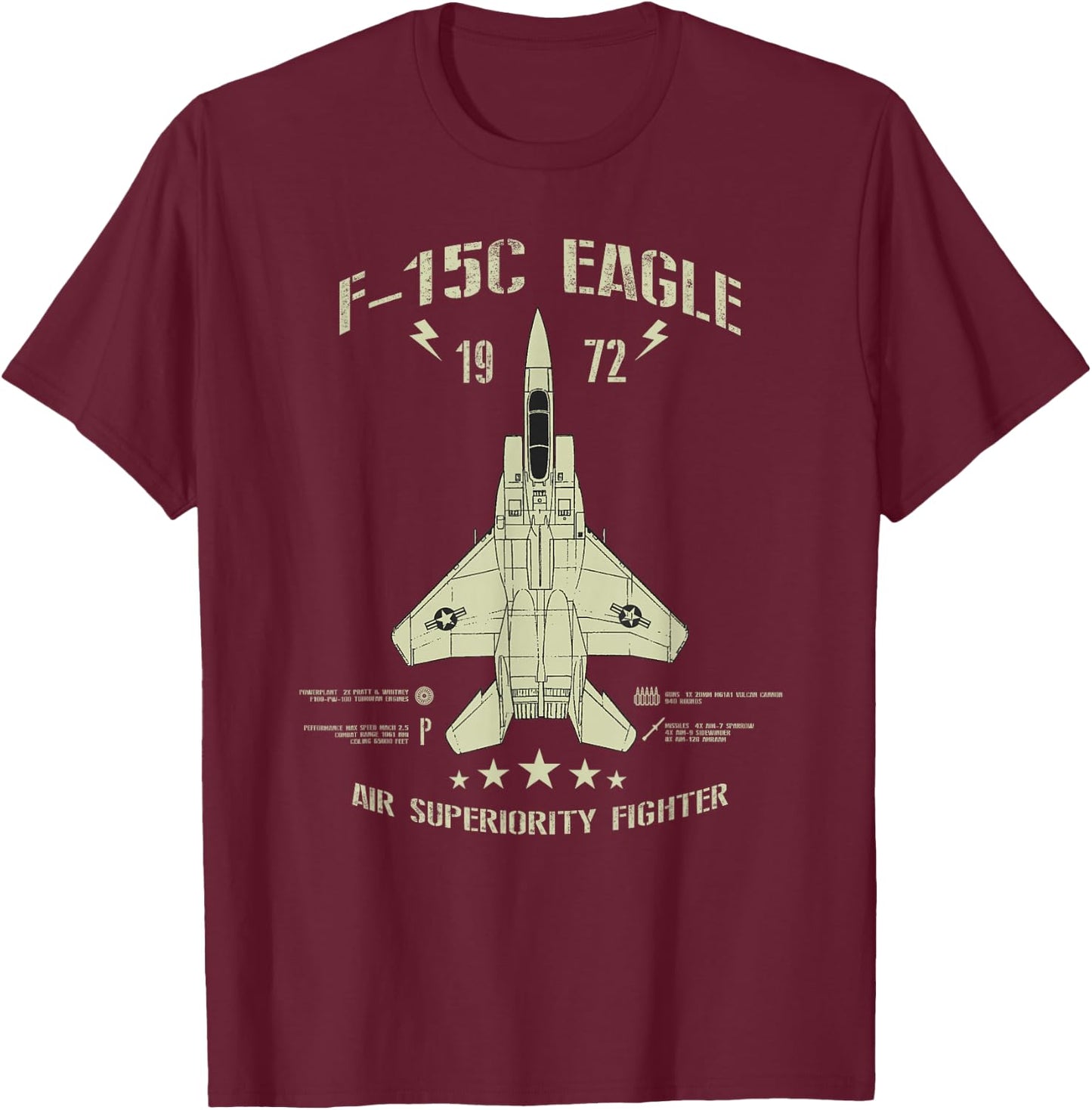 F-15 Eagle Jet Fighter Technical Drawing T-Shirt - T-Shirt | Maroon