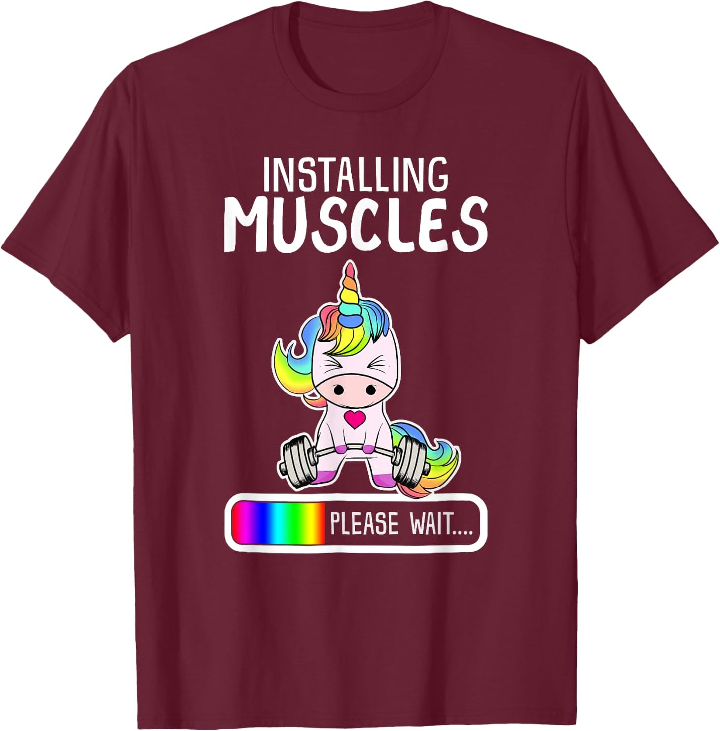 Installing Muscles Unicorn Weightlifting Gift T-Shirt - T-Shirt | Maroon