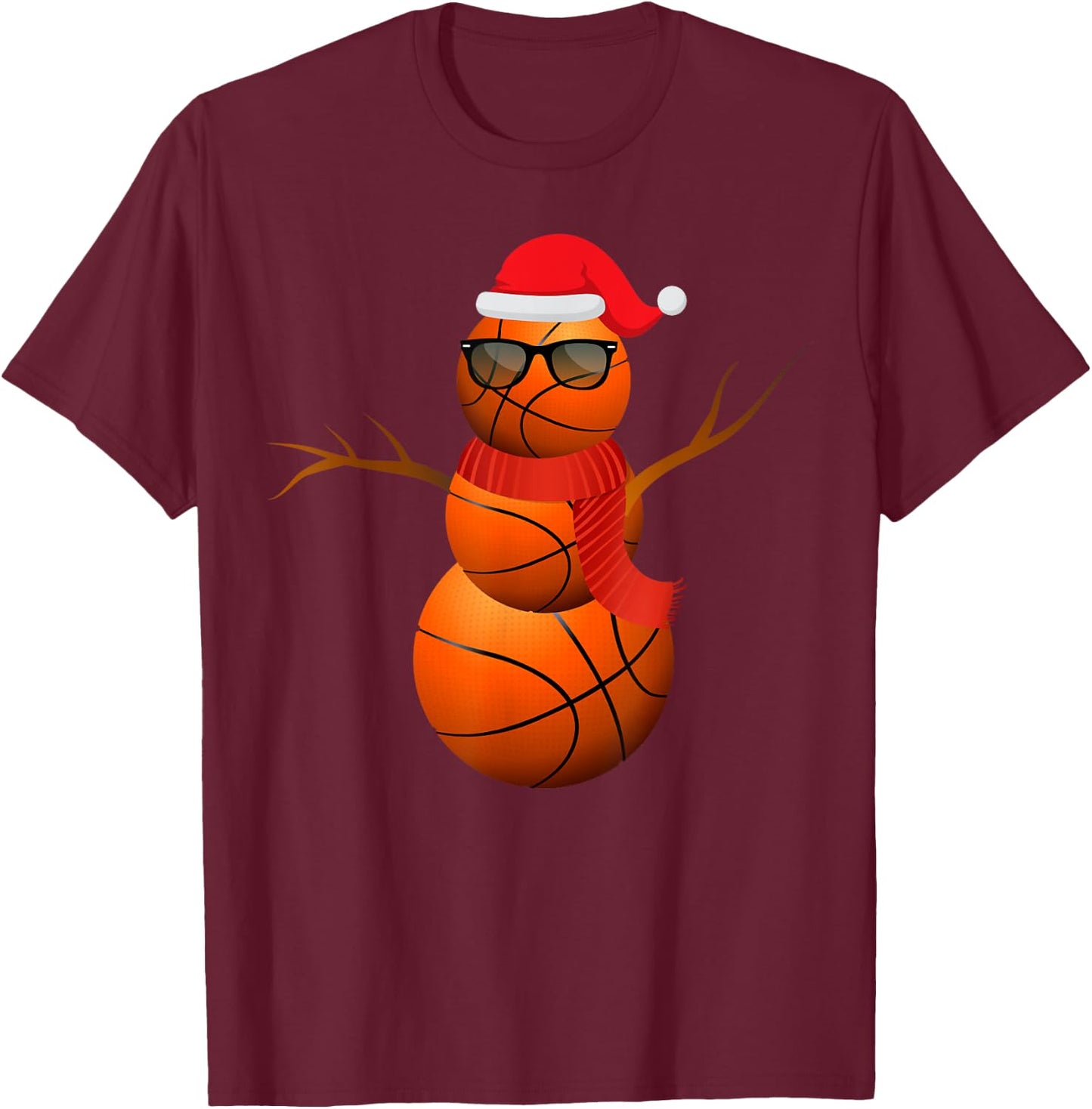 Funny Basketball Snowman Holiday Spirit Christmas Pajama T-Shirt - T-Shirt | Maroon