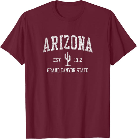 Arizona Vintage Saguaro Cactus Sports Design T-Shirt - T-Shirt | Maroon