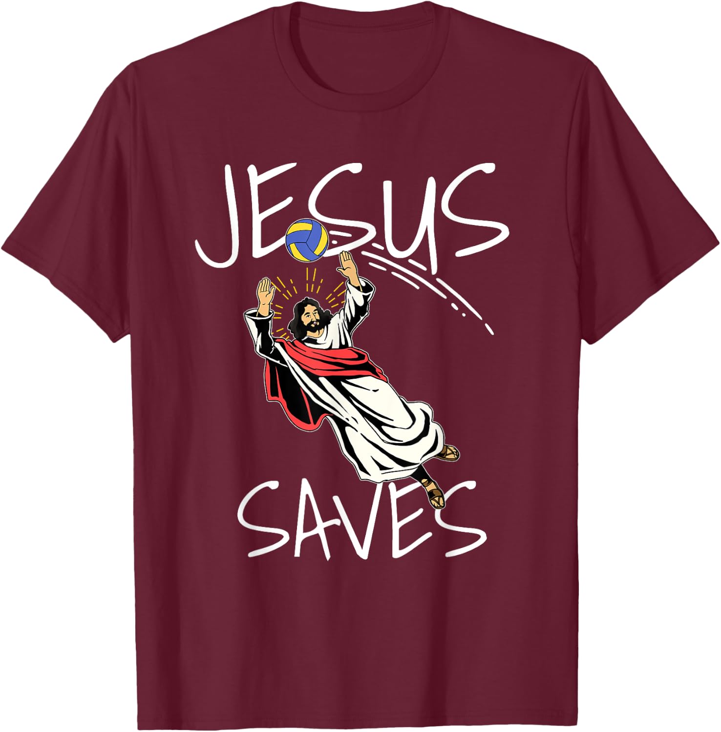 Funny Jesus Saves Volleyball Gift Volleyball Team T-Shirt - T-Shirt | Maroon