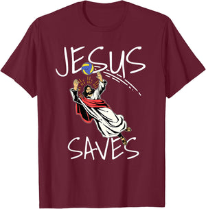 Funny Jesus Saves Volleyball Gift Volleyball Team T-Shirt - T-Shirt | Maroon