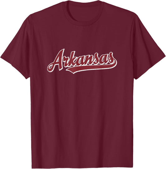 Arkansas T Shirt Vintage Sports Design Retro Script T-Shirt - T-Shirt | Maroon