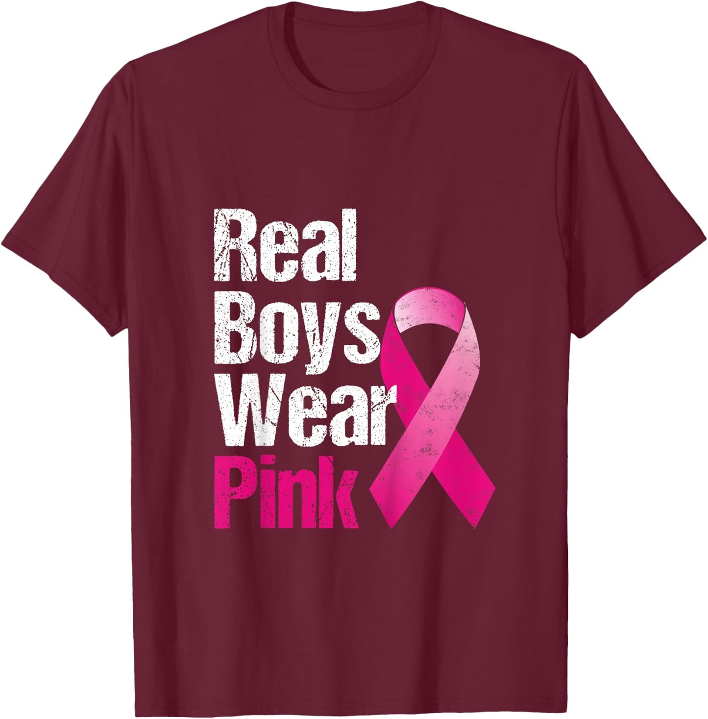 Kids Breast cancer for kids Real Boys Wear Pink Ribbon T-Shirt - T-Shirt | Maroon