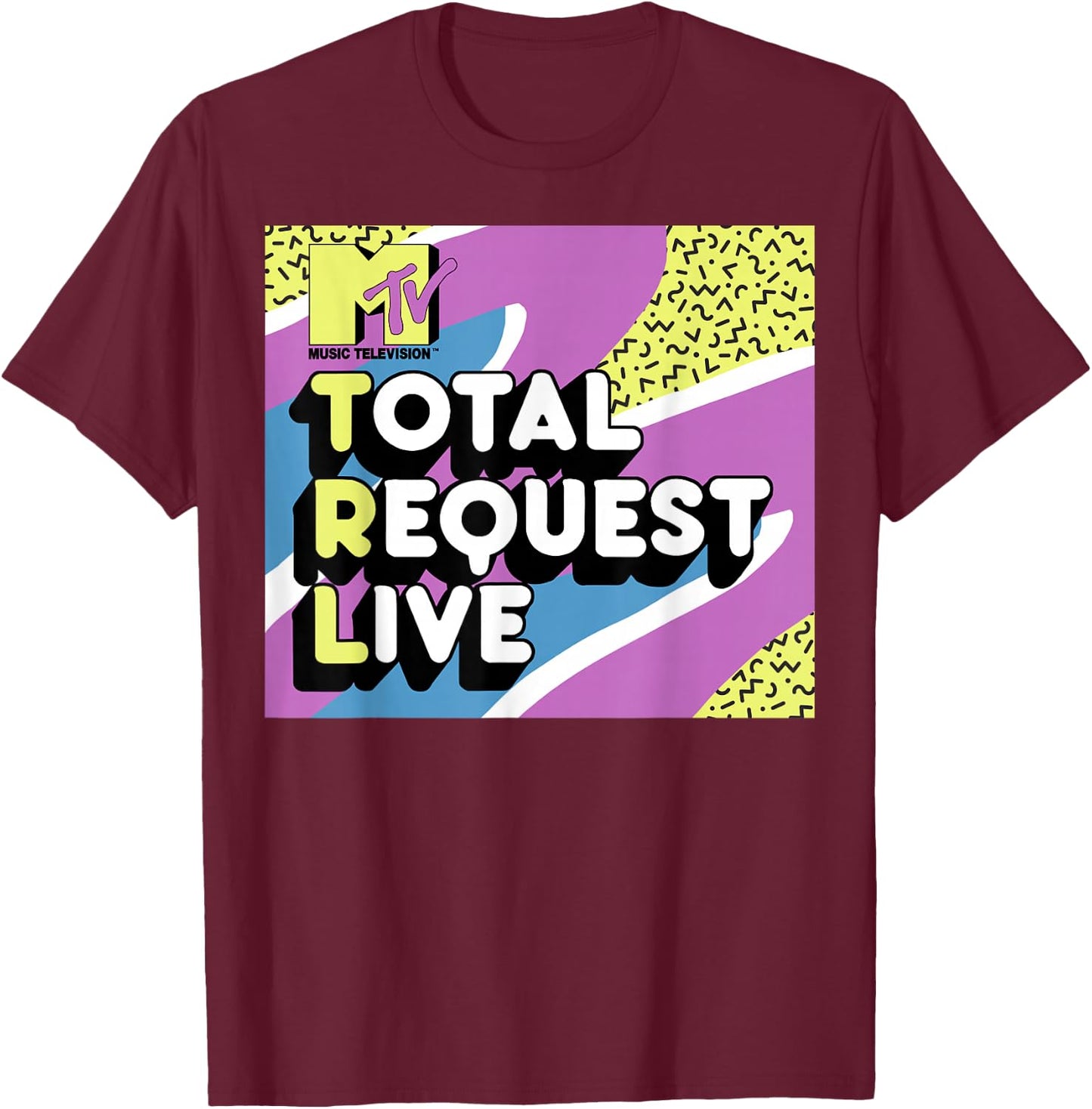 MTV Total Request Live 90's Colorful Pattern Graphic T-Shirt - T-Shirt | Maroon