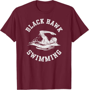 Black Hawk Swimming Retro Distressed Swim Team Graphic T-Shirt - T-Shirt | Maroon