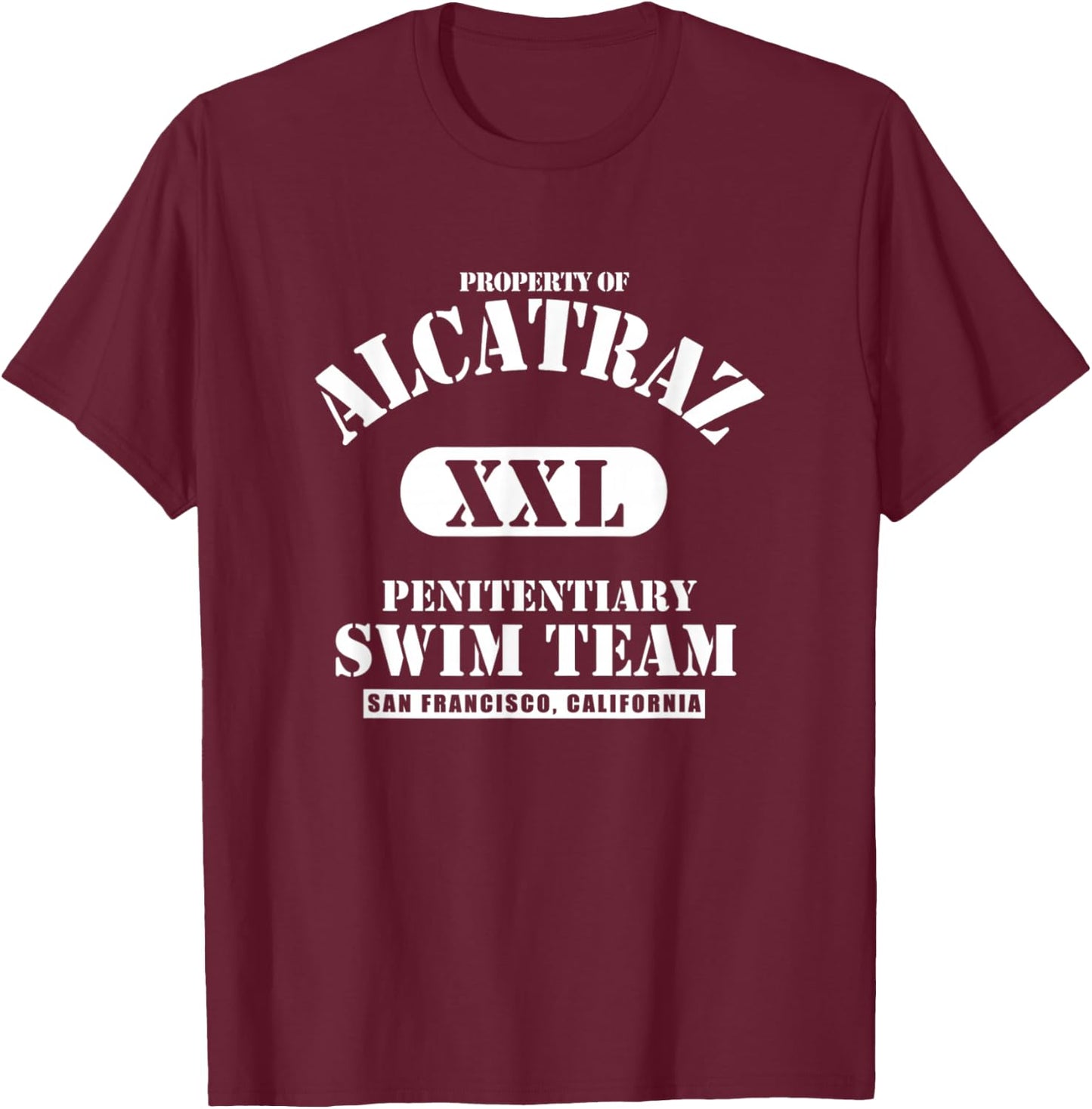 Property Of Alcatraz XXL Penitentiary Swim Team T-Shirt - T-Shirt | Maroon