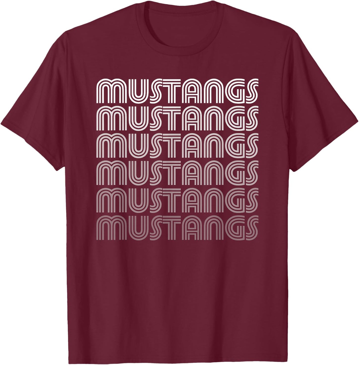 Vintage Animal Fan Vintage Mustangs - Kids, Adults - Black - Short Sleeve - Small - Classic Fit - Cotton 60%, Polyester 40% T-Shirt - T-Shirt | Maroon