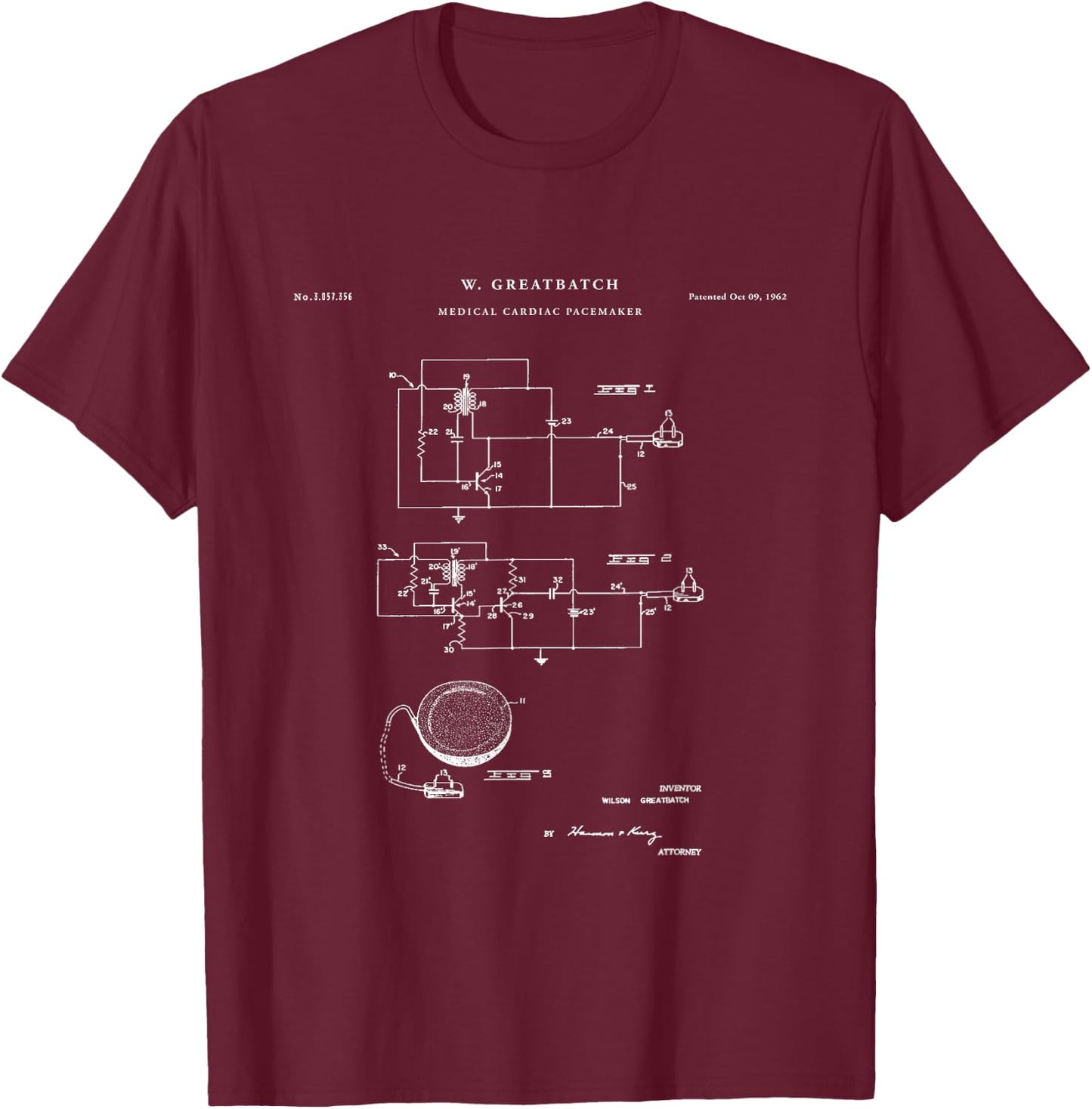 Patent Shirts Pacemaker Patent - Medical T-Shirt - T-Shirt | Maroon