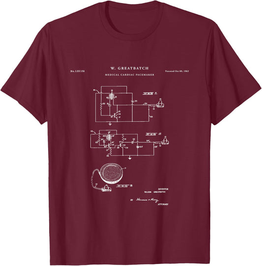 Patent Shirts Pacemaker Patent - Medical T-Shirt - T-Shirt | Maroon