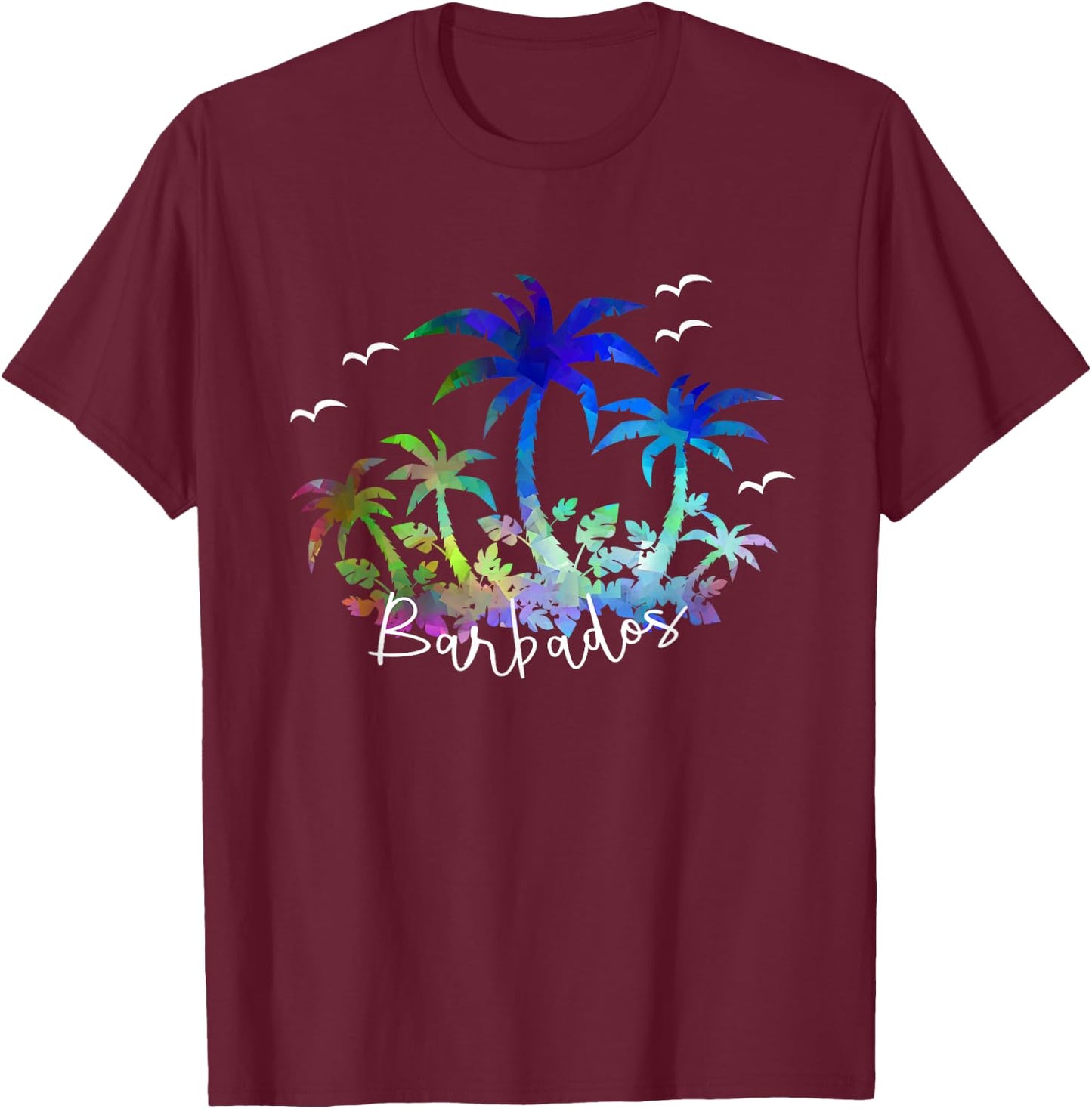 Barbados, Caribbean - Souvenir Palms and Seagull T-Shirt - T-Shirt | Maroon