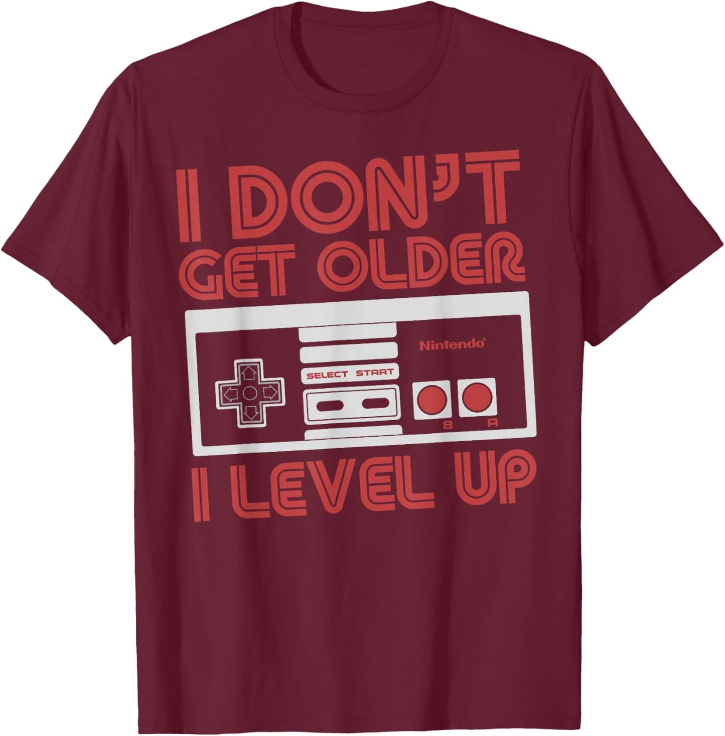 Nintendo Level Up SNES Controller Classic Fit - Black, Adult, Round Neck T-Shirt - T-Shirt | Maroon