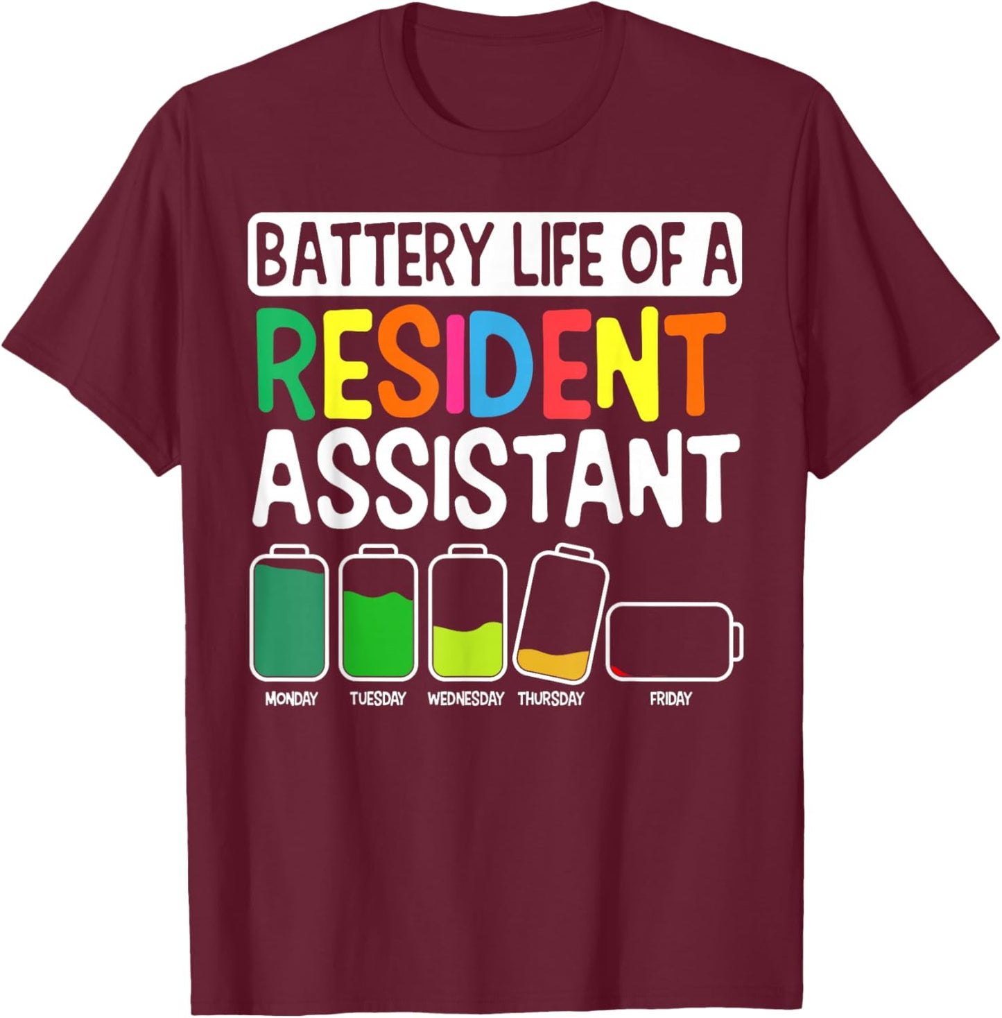 Battery Life of A Resident Assistant School Dorm T-Shirt - T-Shirt | Maroon