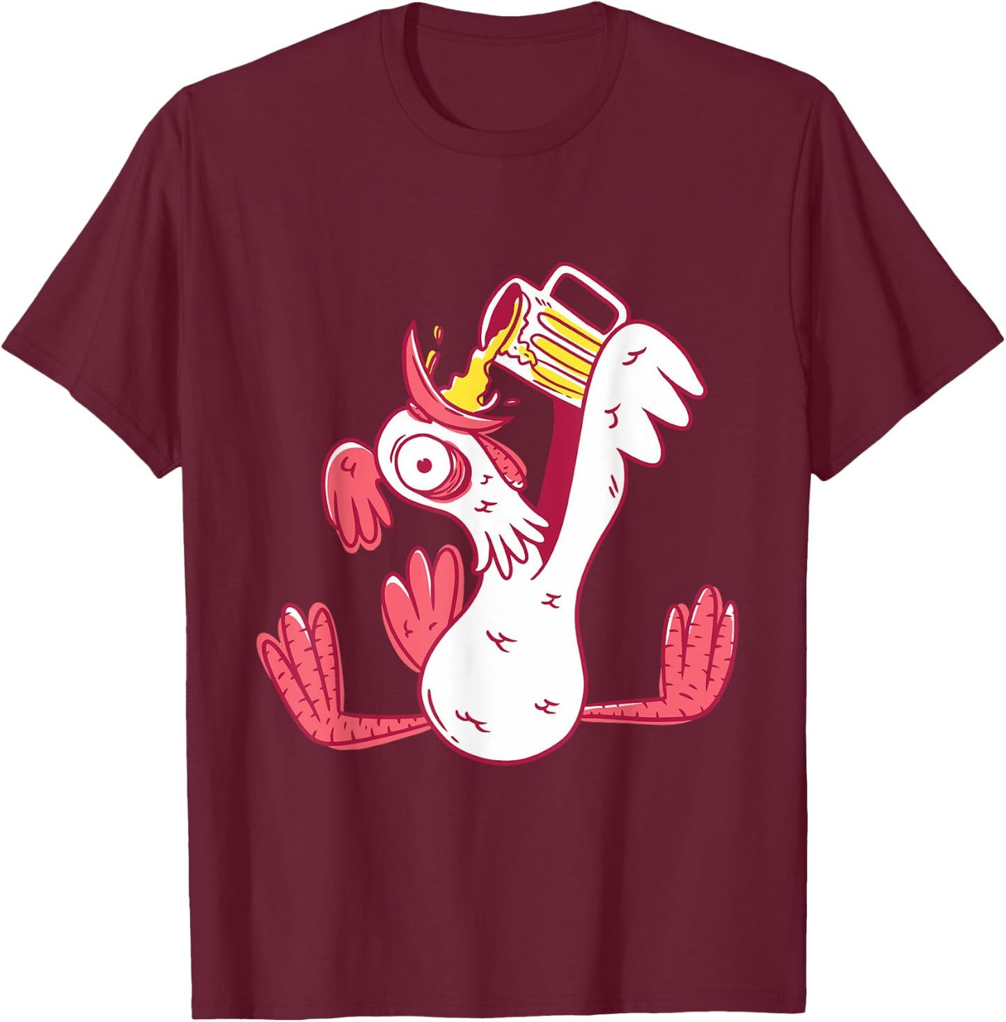 Funny oktoberfest design with drunk rooster drinking beer T-Shirt - T-Shirt | Maroon
