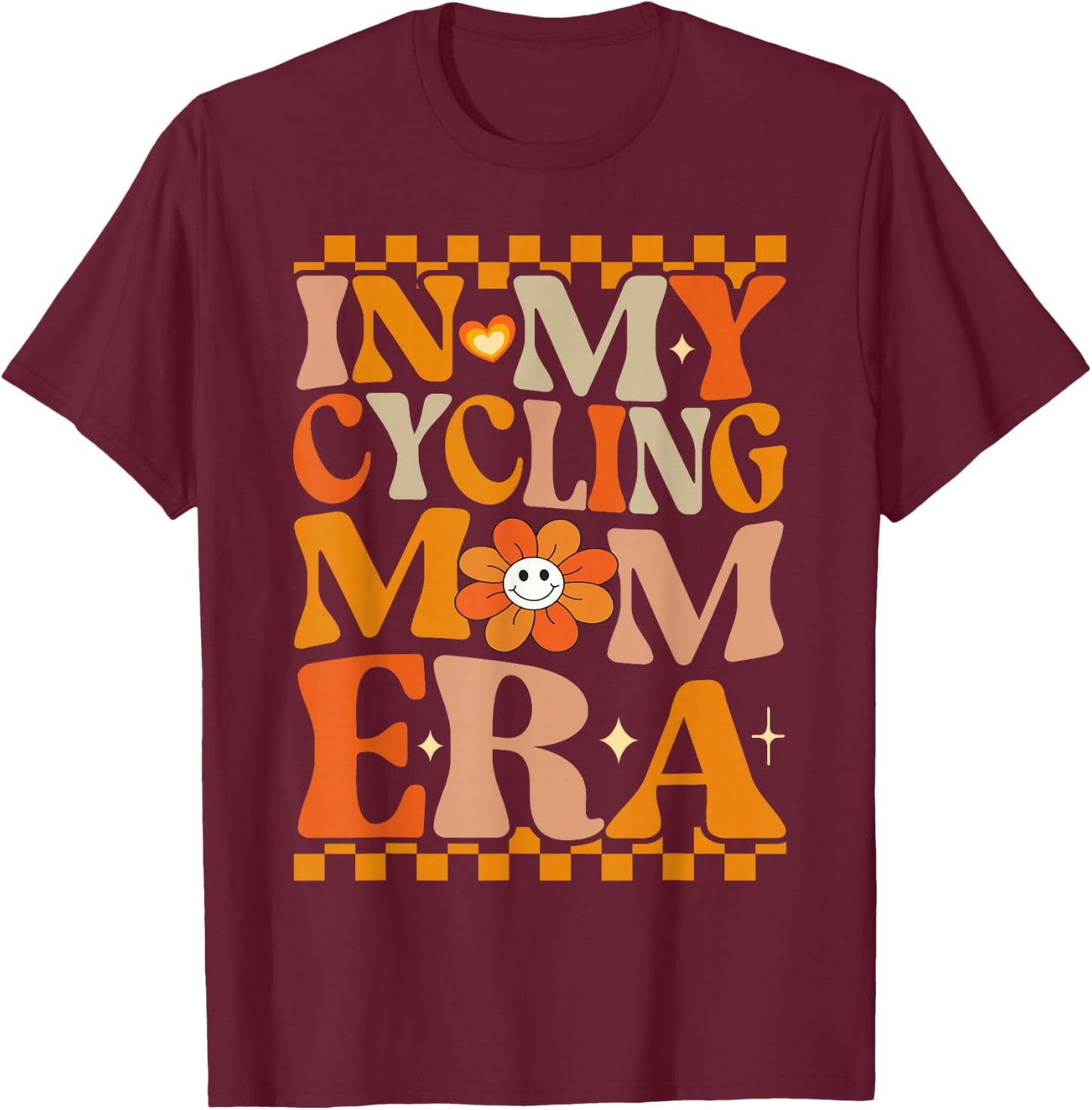 In My Cycling Mom Era | Retro Groovy Hippie Cycling T-Shirt - T-Shirt | Maroon