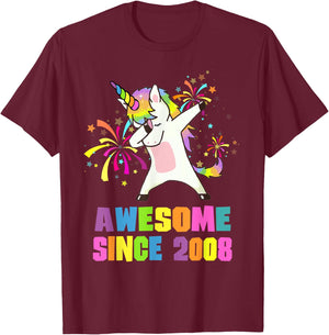 Awesome Since 2008 Unicorn 17 Years Old 17th Birthday T-Shirt - T-Shirt | Maroon