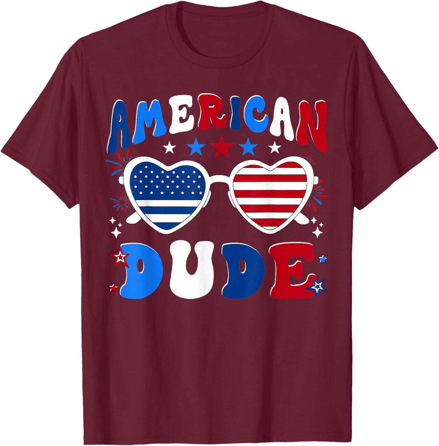 4th of July American Dude Sunglasses Men Boy Kids T-Shirt - T-Shirt | Maroon
