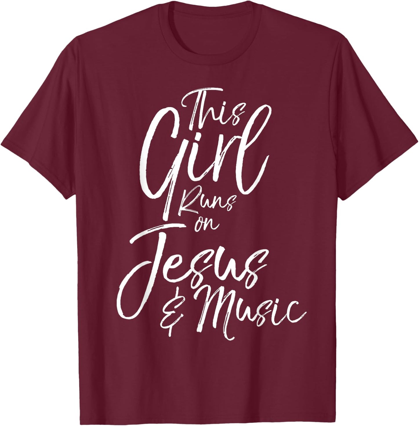 Christian Musician Gift This Girl Runs on Jesus & Music T-Shirt - T-Shirt | Maroon