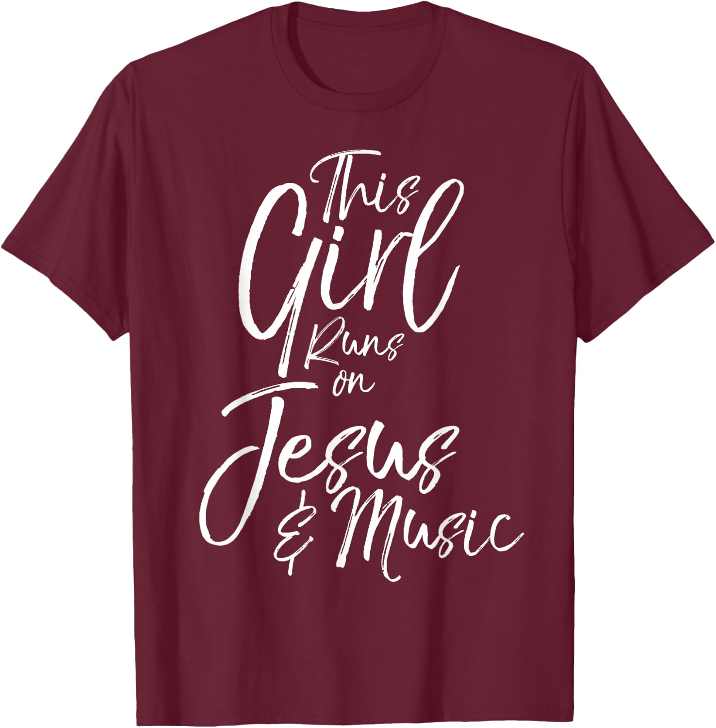 Christian Musician Gift This Girl Runs on Jesus & Music T-Shirt - T-Shirt | Maroon