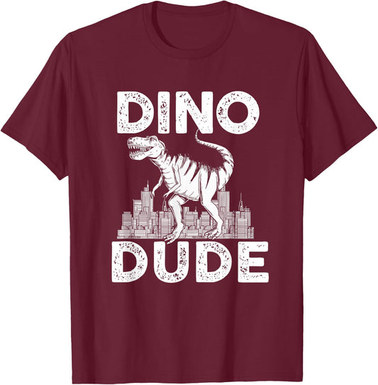 Dino-Dude Dinosaur Family Matching T-Shirt - T-Shirt | Maroon