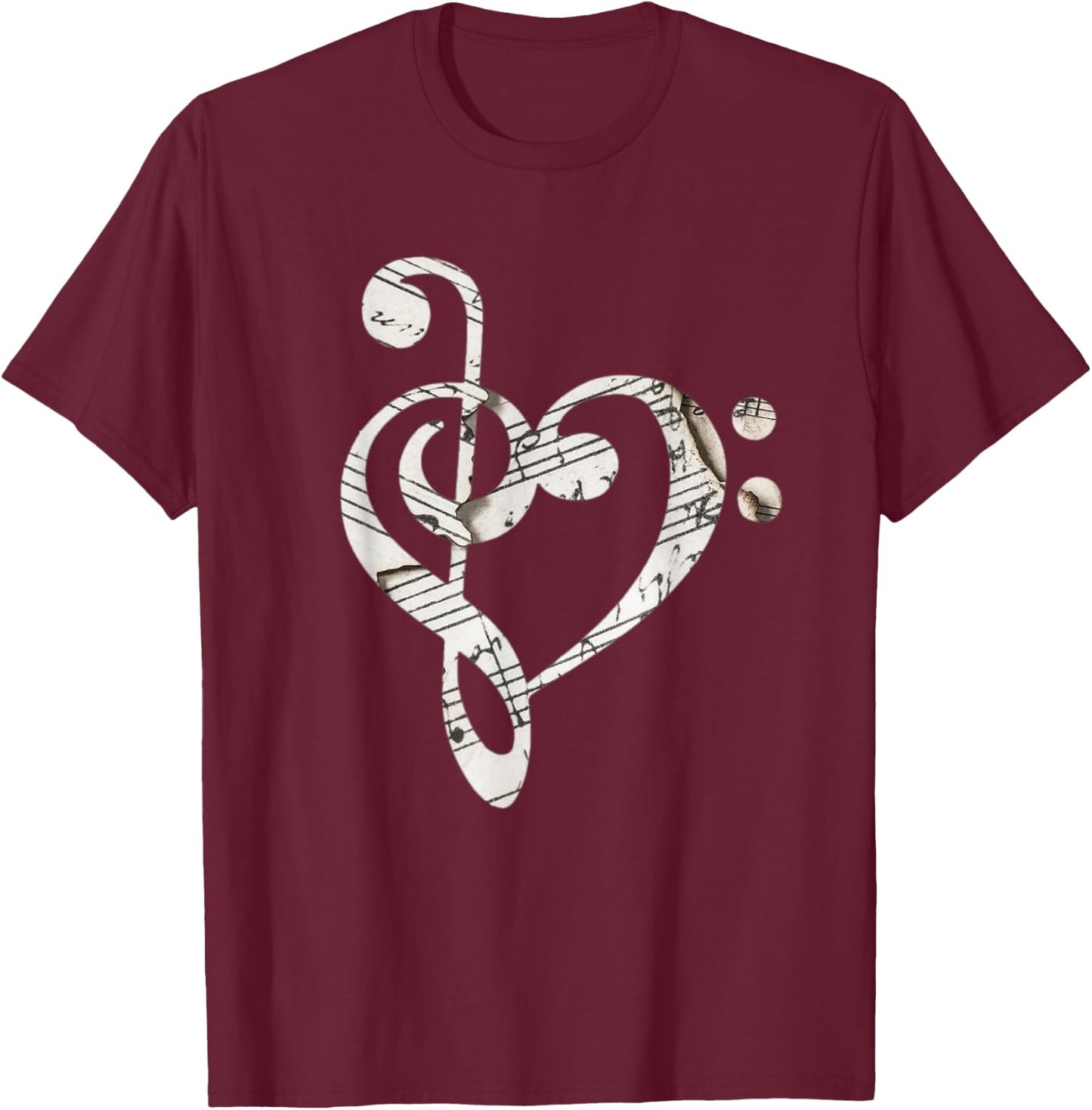 Heart Bass Clef Musical Note Shirt T-Shirt - T-Shirt | Maroon