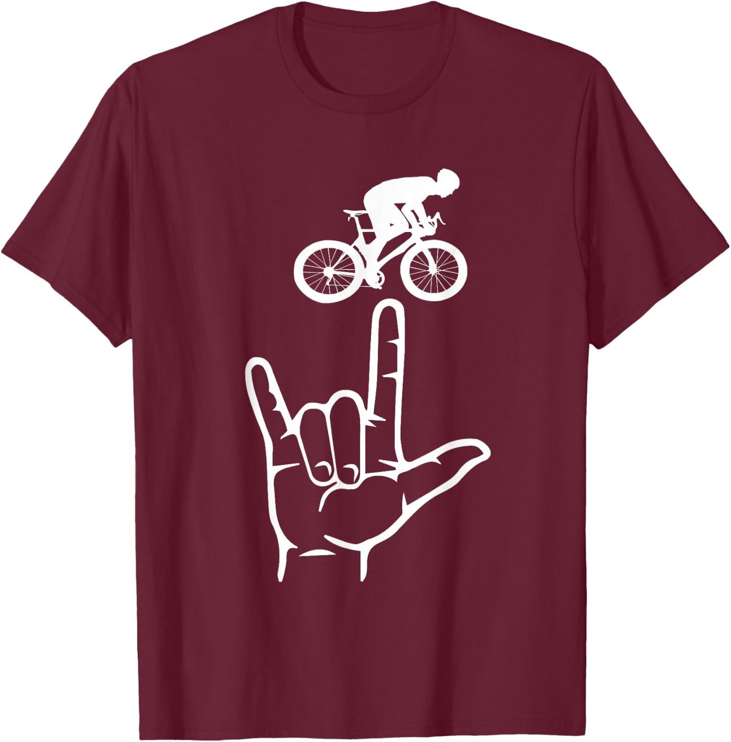 ASL Sign Language Cycling Sport I Love You Hand Heart T-Shirt - T-Shirt | Maroon