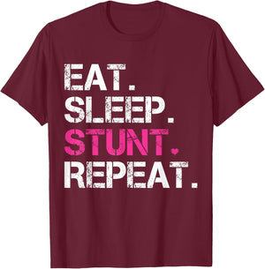 Eat Sleep Stunt Repeat Pink Cheerleader Girl Gift Cheer T-Shirt - T-Shirt | Maroon