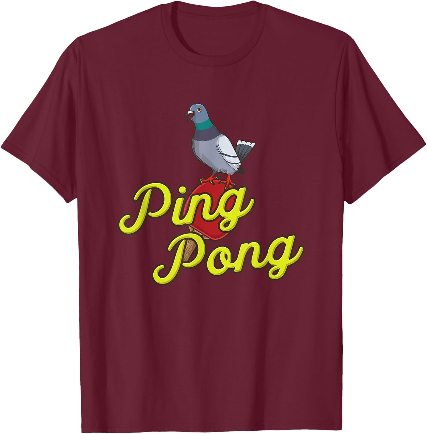 Pigeon & Ping Pong Gift -Adults Black 3XL Table Tennis Pigeon Design T-Shirt - T-Shirt | Maroon