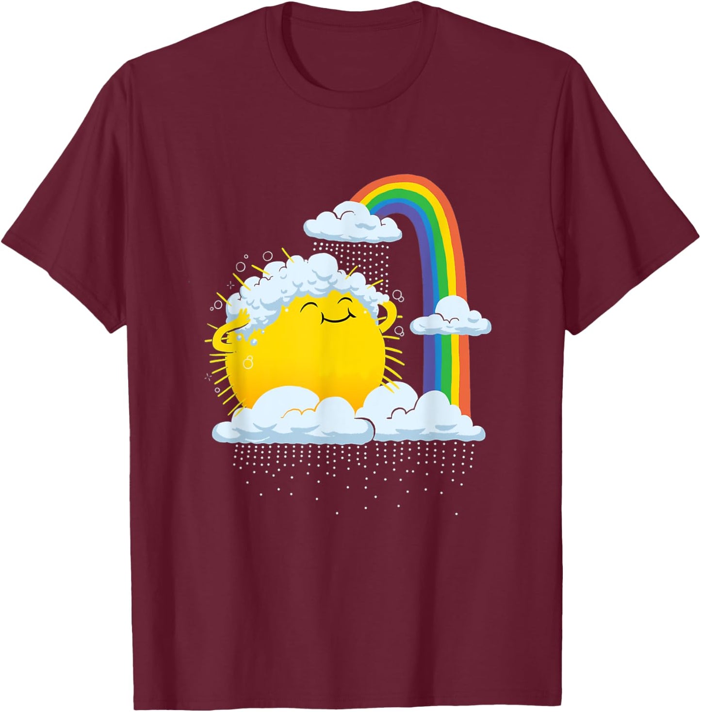 Rainy Day Cute Sun Rainbow T-Shirt - T-Shirt | Maroon