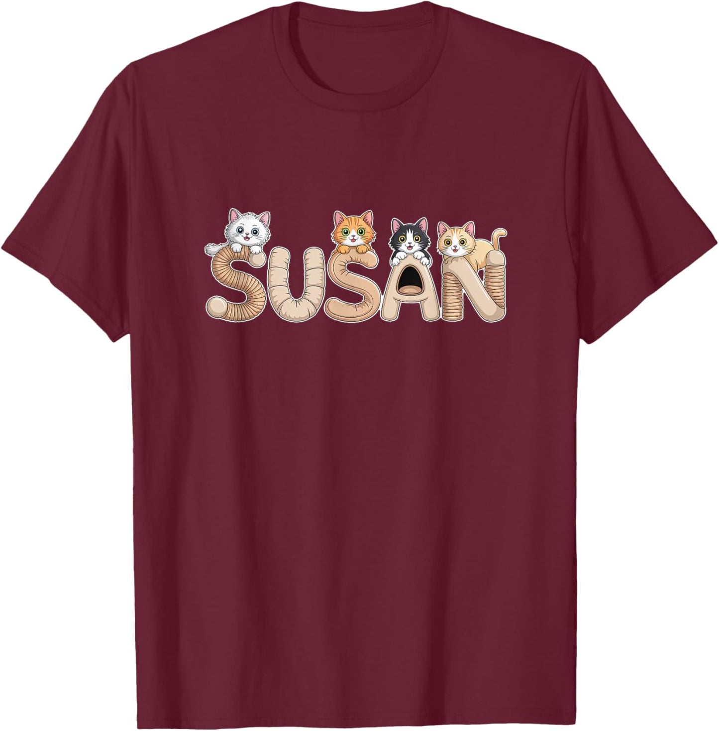 Susan Cat Trees - Personalized Cute Name Word Art T-Shirt - T-Shirt | Maroon