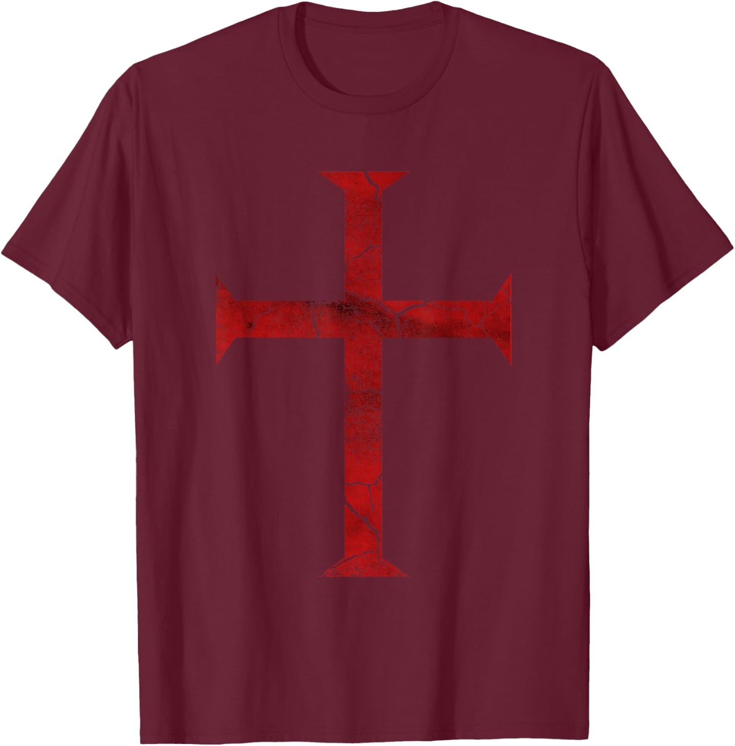 Distressed Deus Vult Knights Templar Cross, Crusader T-Shirt - T-Shirt | Maroon